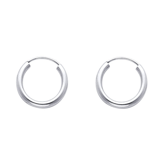14K White Gold Endless Hoop Earrings – Round Tube Polished Hoops in Multiple Sizes