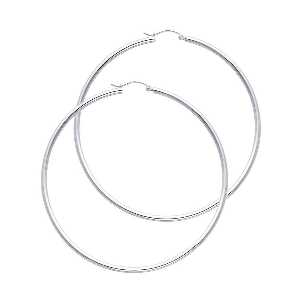 14K White Gold Hoop Earrings – Tube Style – Lightweight Round Hoops (13–65mm)