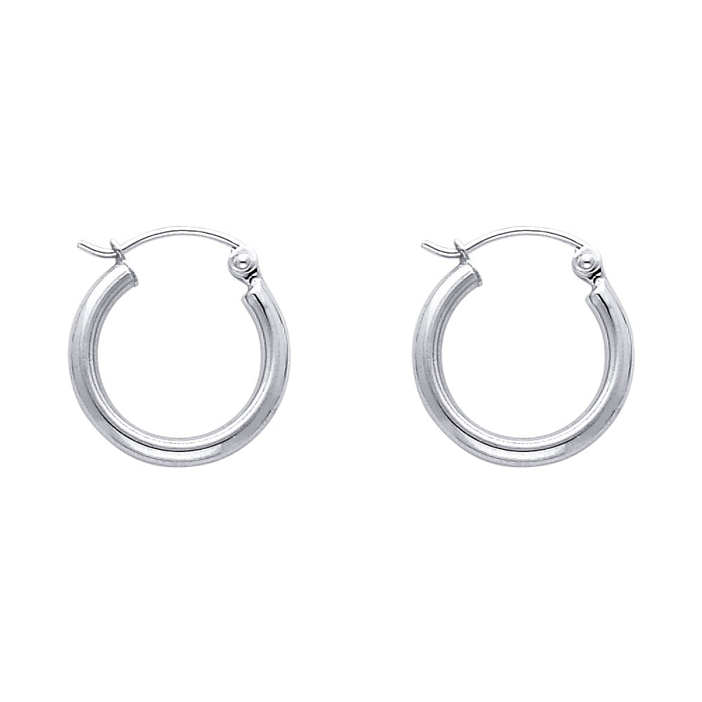 14K White Gold Hoop Earrings – Tube Style – Lightweight Round Hoops (13–65mm)