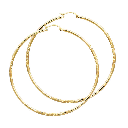 14K Gold Textured Hoop Earrings – Real Gold Round Hoops