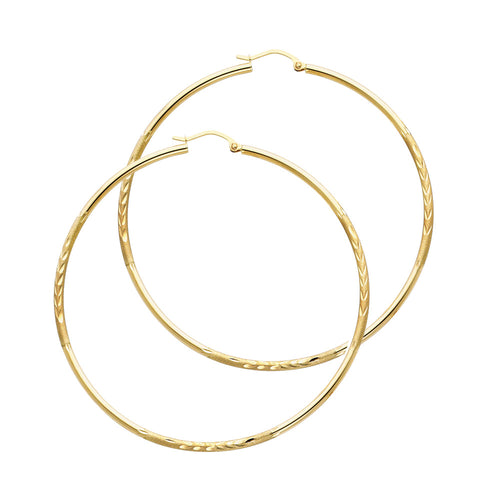 14K Gold Textured Hoop Earrings – Real Gold Round Hoops