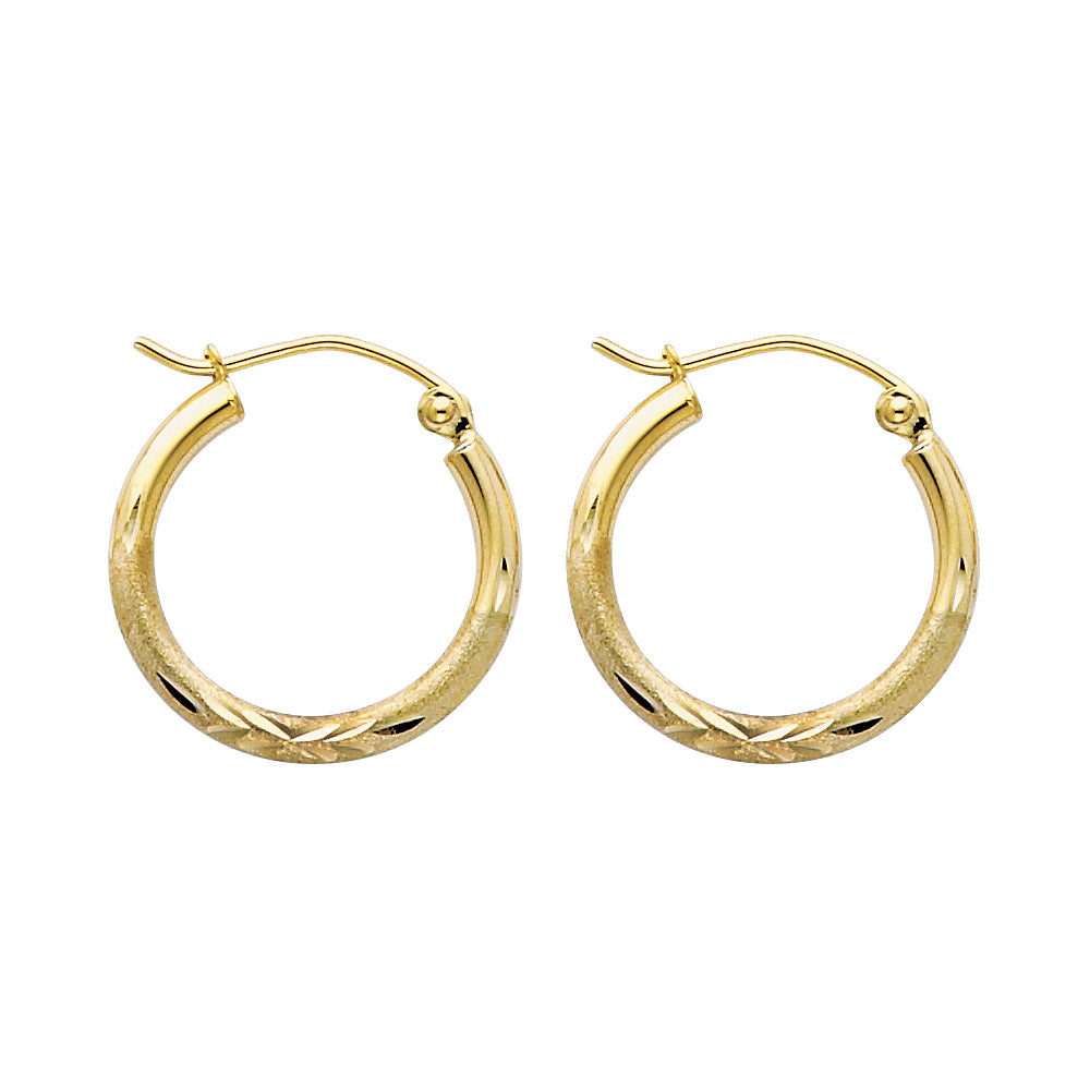 14K Gold Textured Hoop Earrings – Real Gold Round Hoops