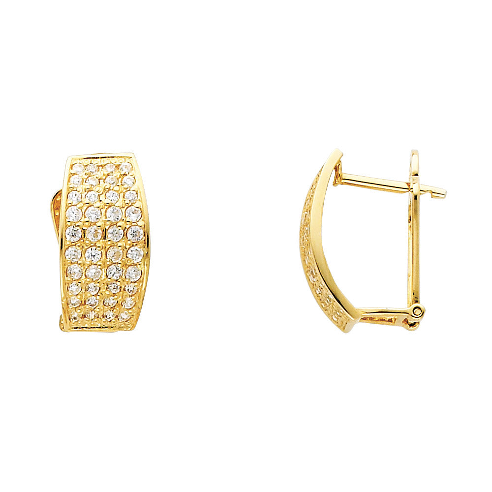 14K Gold CZ Huggie Earrings – Real Gold Pave Hoop Studs