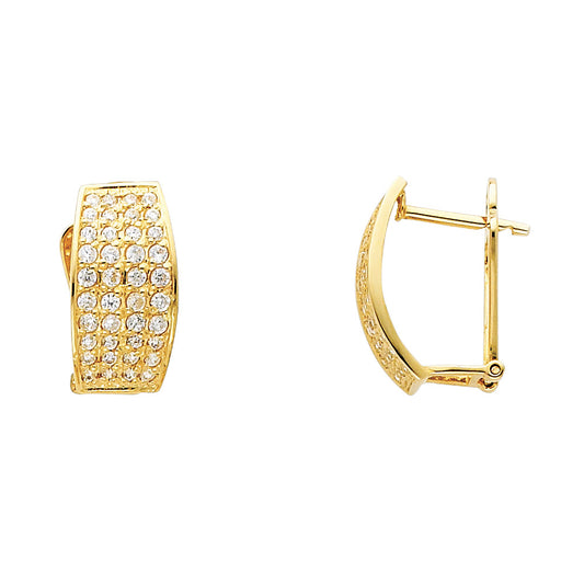 14K Gold CZ Huggie Earrings – Real Gold Pave Hoop Studs