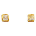 14K Gold Fancy CZ Square Stud Earrings