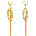 14K Gold Dangling Earrings – Textured Long Drop Tassel Earrings for Women