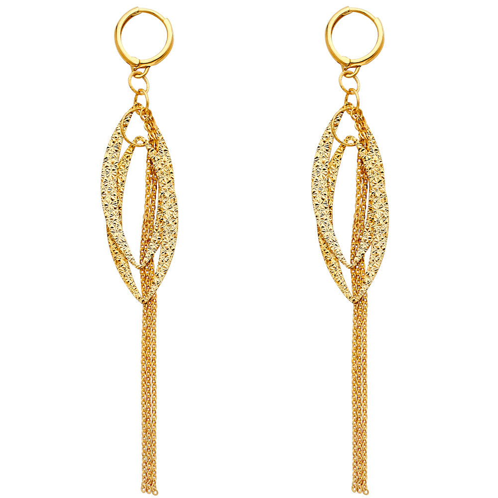 14K Gold Dangling Earrings – Textured Long Drop Tassel Earrings for Women