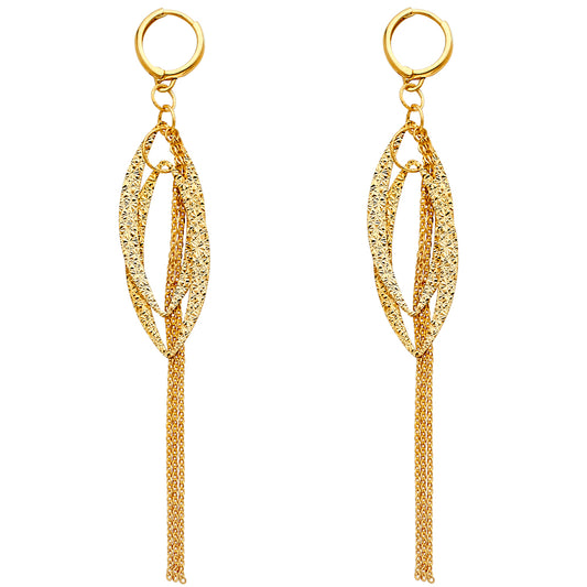 14K Gold Dangling Earrings – Textured Long Drop Tassel Earrings for Women