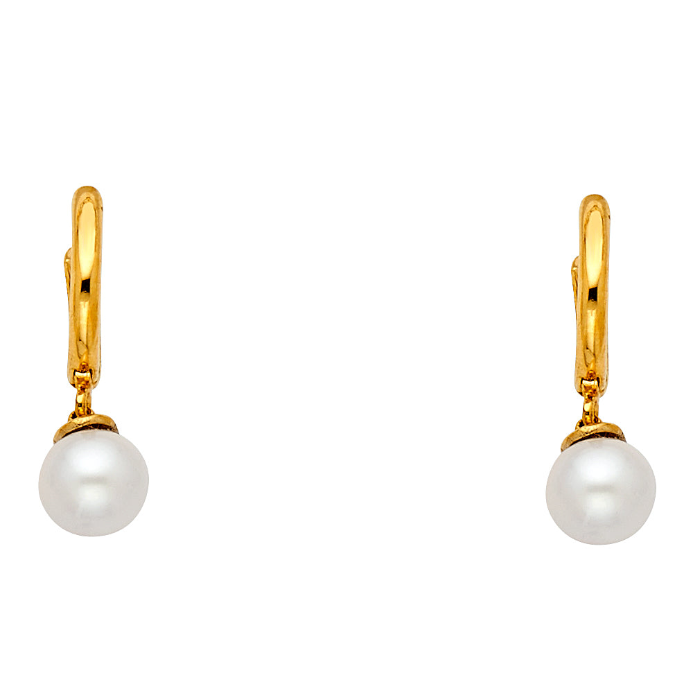 14K  Gold Pearl Huggie Earrings – Dainty Hoop Drop Earrings