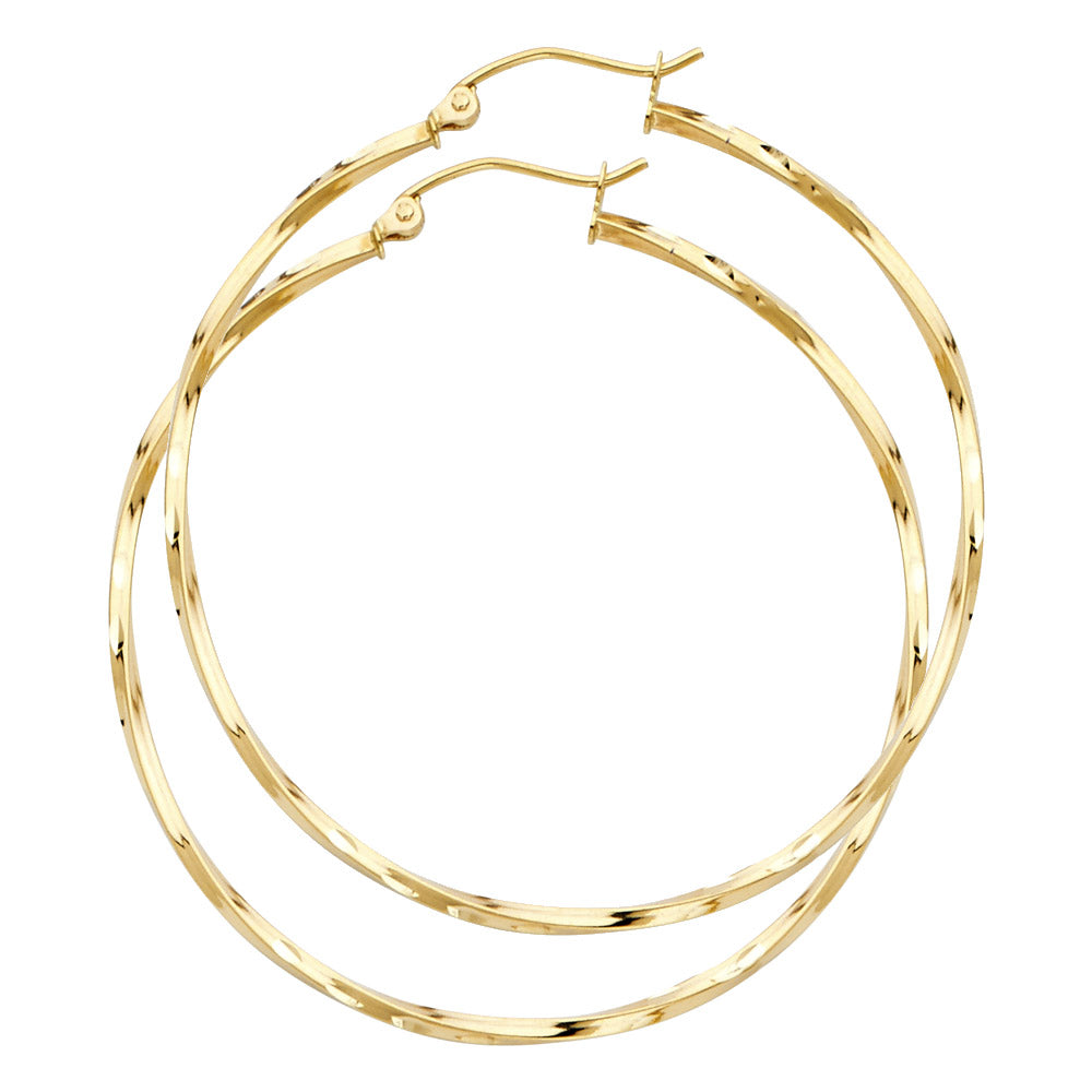 14K Yellow Gold Basic & Fancy Hoop Earring 2mm - ER926