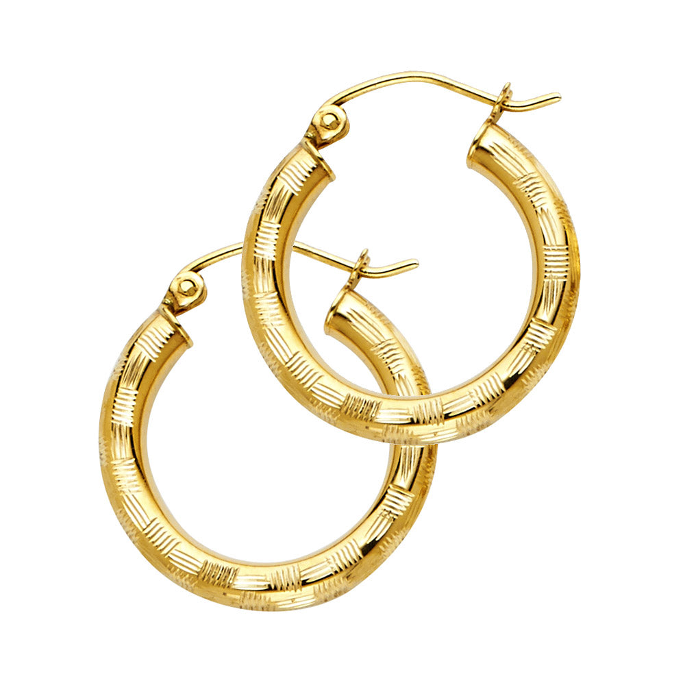 14K Gold Hoop Earrings – Textured Yellow Gold Hoops for Women
