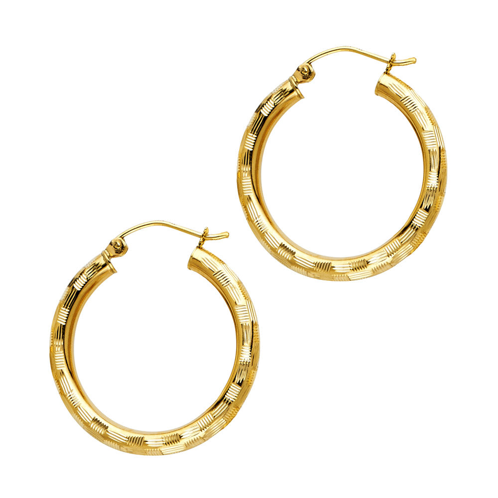 14K Gold Hoop Earrings – Textured Yellow Gold Hoops for Women