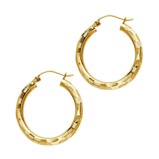 14K Gold Hoop Earrings – Textured Yellow Gold Hoops for Women