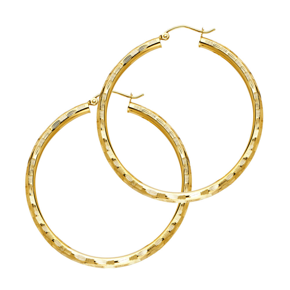 14K Gold Hoop Earrings – Textured Yellow Gold Hoops for Women