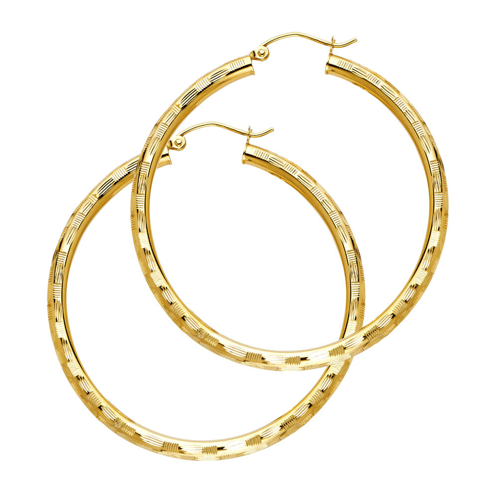 14K Gold Hoop Earrings – Textured Yellow Gold Hoops for Women