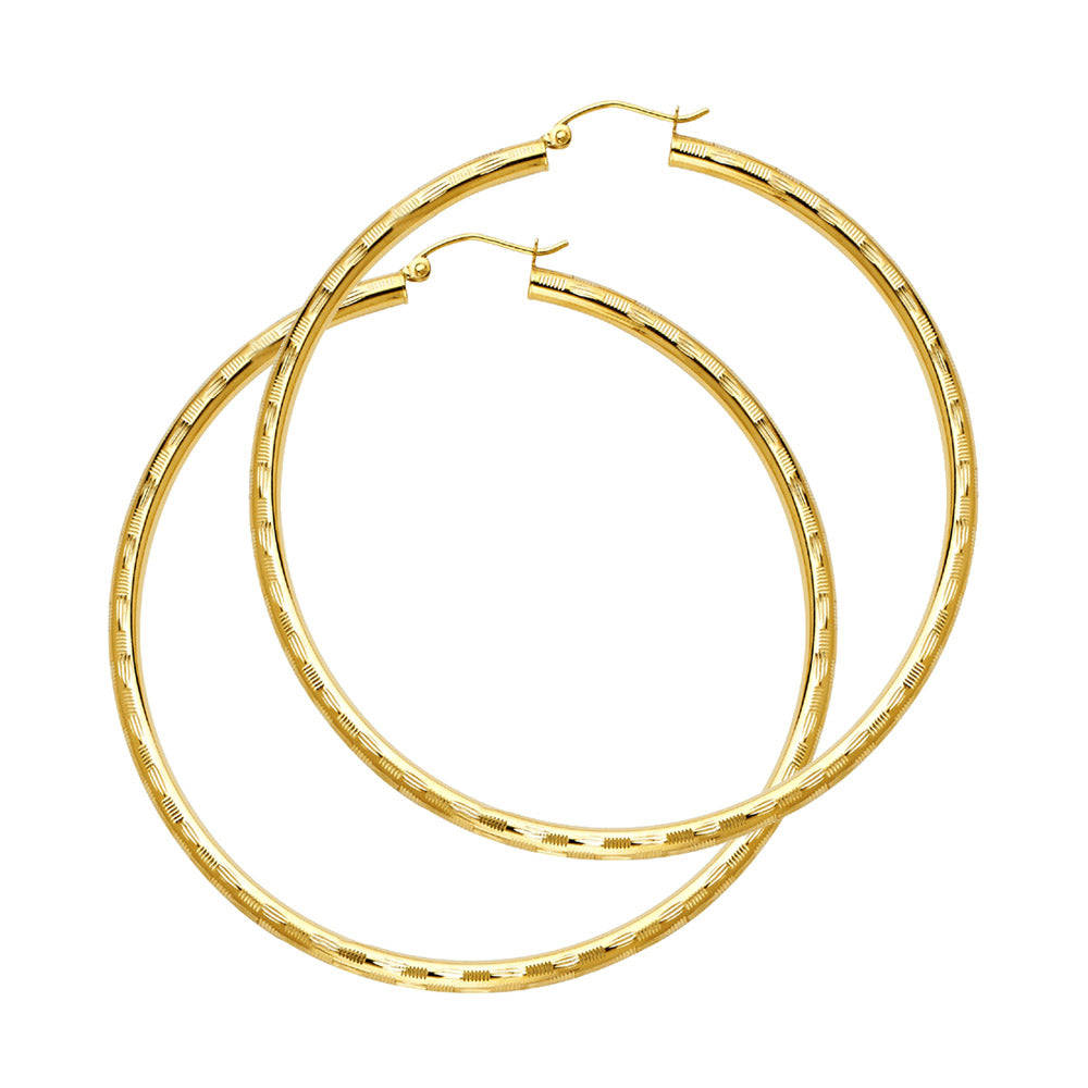 14K Gold Hoop Earrings – Textured Yellow Gold Hoops for Women