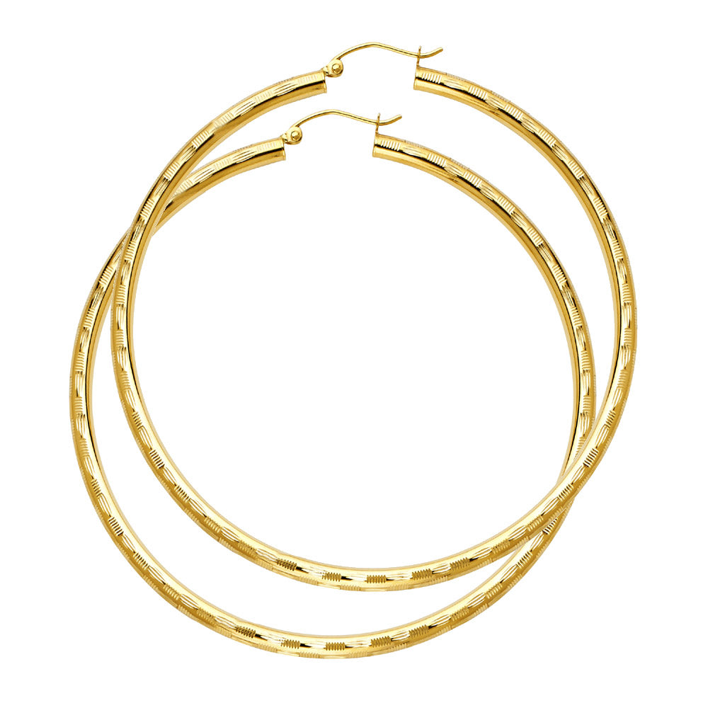 14K Gold Hoop Earrings – Textured Yellow Gold Hoops for Women