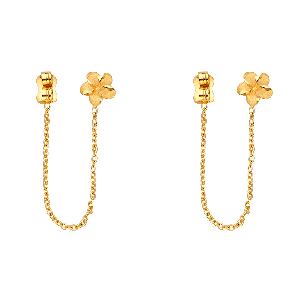 14K Gold Flower Chain Drop Earrings – Dainty Hanging Earrings
