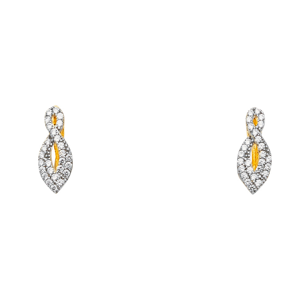 14K Gold CZ Stud Earrings – Real Gold Infinity Marquise Design