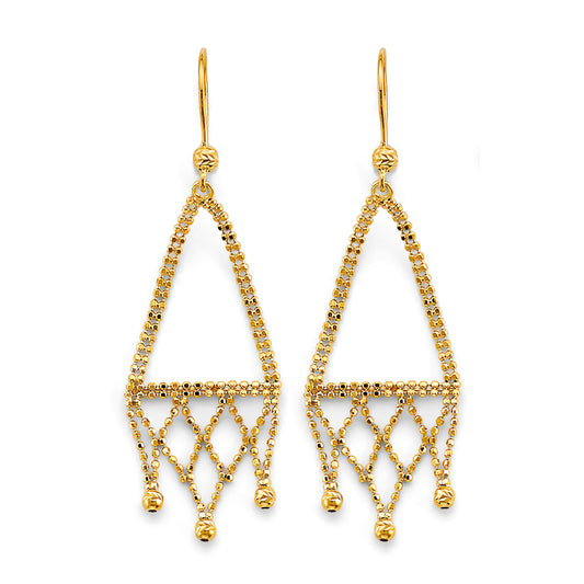 14K Gold Beaded Dangle Earrings – Real Gold Geometric Drop Earrings