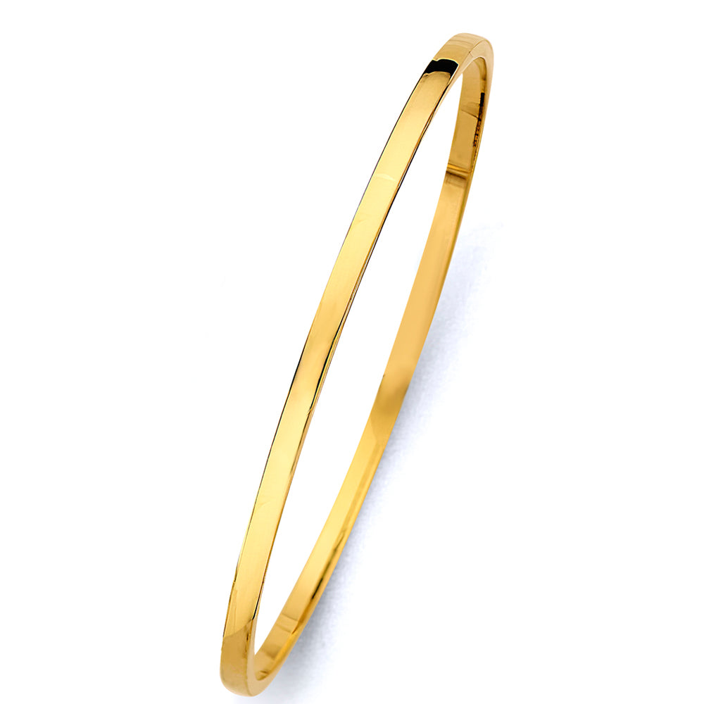 14K Yellow Gold Hollow Bangle Bracelet – 3mm Polished Real Gold – Lightweight Stackable Bangle – 7.25" & 8.25"