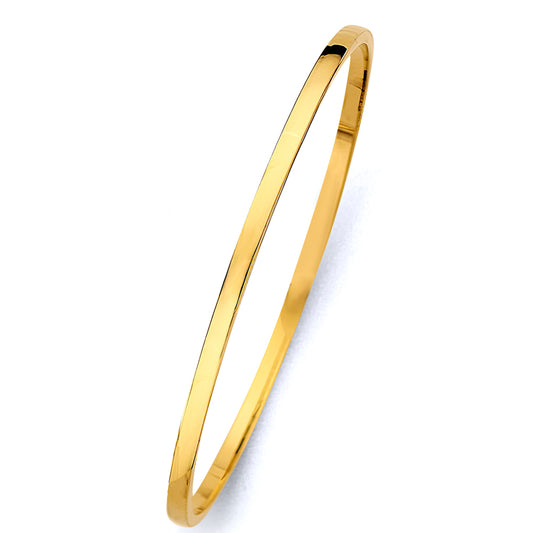 14K Yellow Gold Hollow Bangle Bracelet – 3mm Polished Real Gold – Lightweight Stackable Bangle – 7.25" & 8.25"