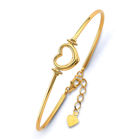 14K Gold Fancy Bangle Bracelet – Adjustable 7”+1” with Heart, MOM, or Evil Eye Design