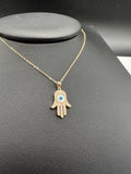 14K Gold Evil Eye CZ Hamsa Necklace