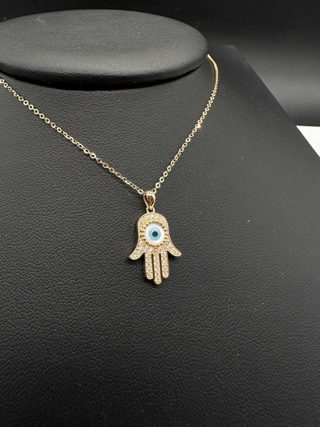 14K Gold Evil Eye CZ Hamsa Necklace