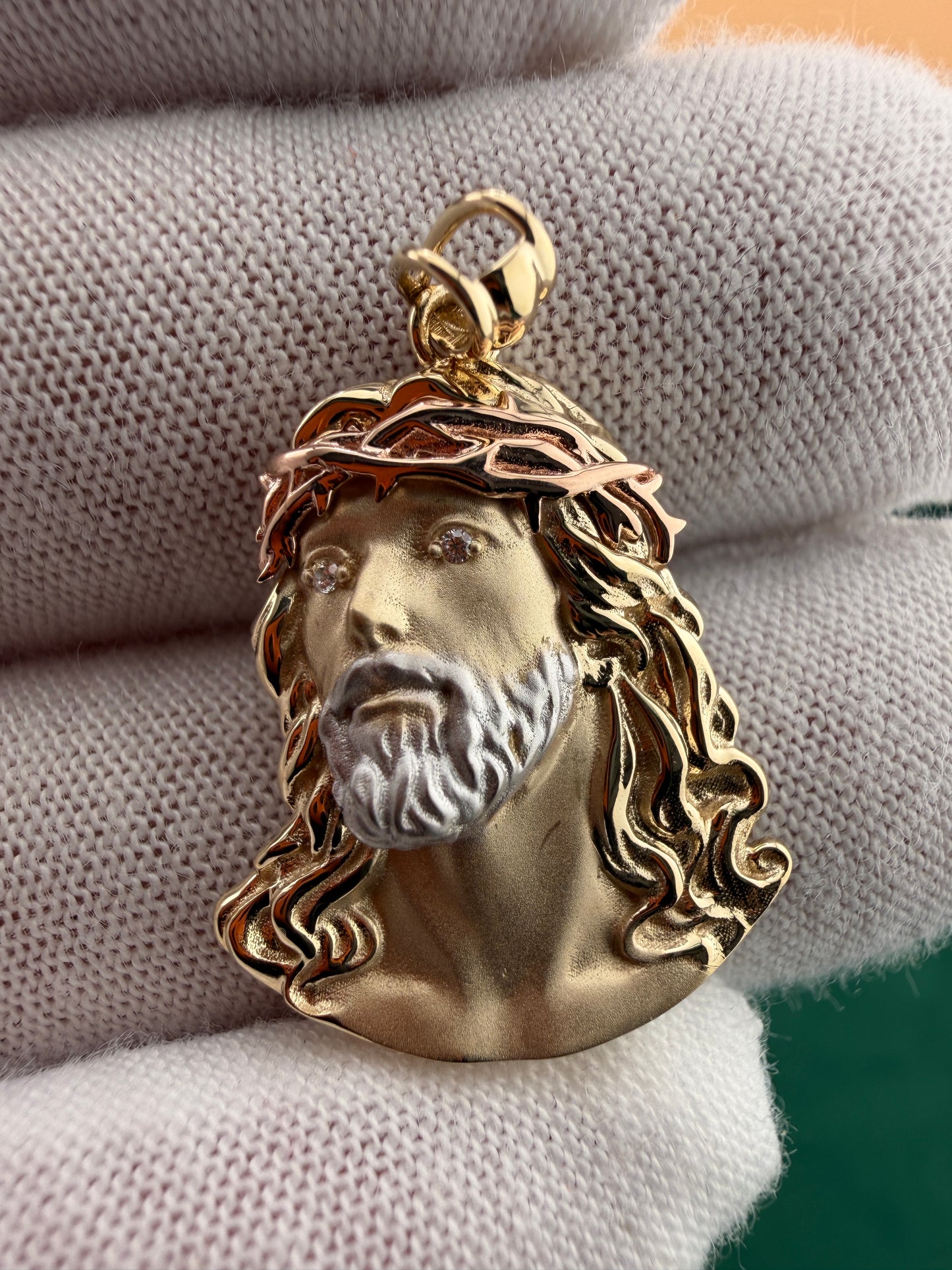 Tri-Color Jesus Head Pendant