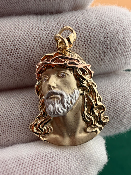 Tri-Color Jesus Head Pendant