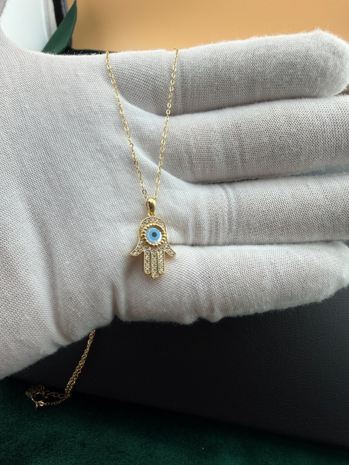 Hamsa Necklace with CZ
