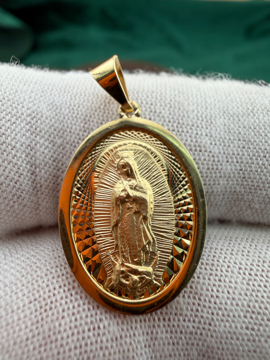 Round Gold Medallion Virgin Mary Embellished Pendant