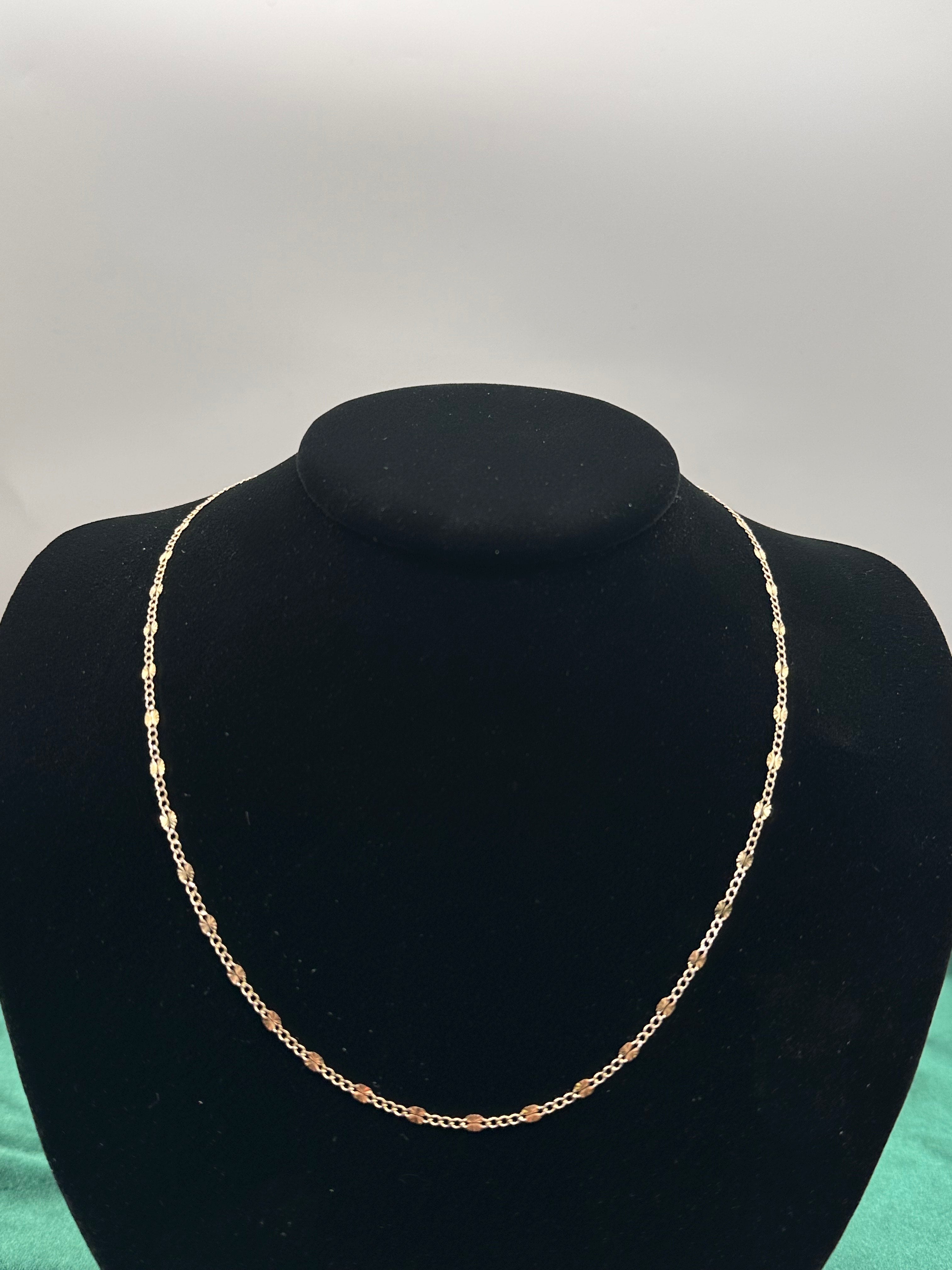 14K Gold Figaro Chain Necklace – 2.5mm 3+1 Link with White Pavé Accents
