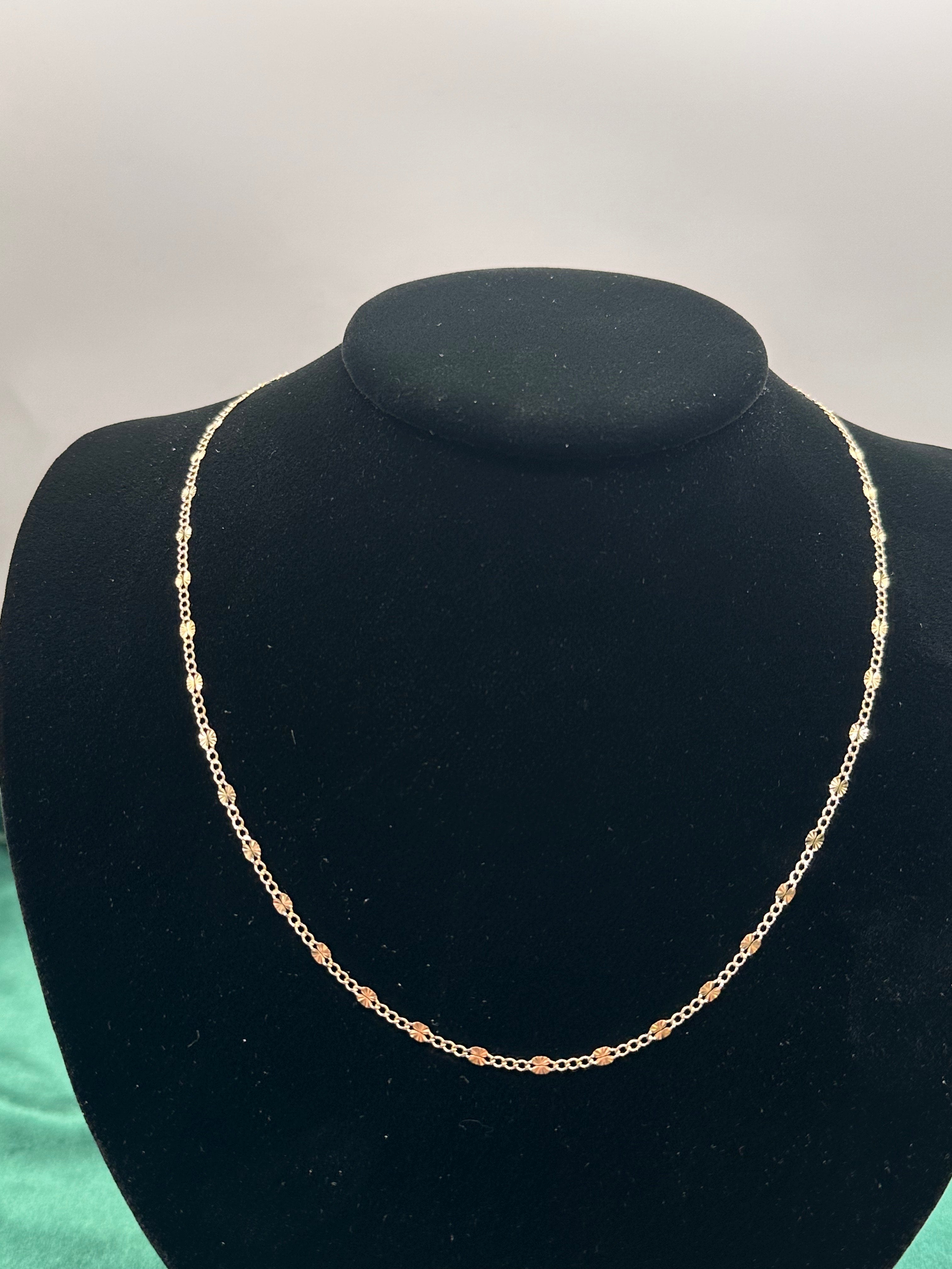 14K Gold Figaro Chain Necklace – 2.5mm 3+1 Link with White Pavé Accents