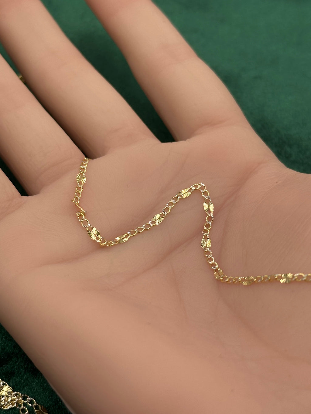 14K Gold Figaro Chain Necklace – 2.5mm 3+1 Link with White Pavé Accents