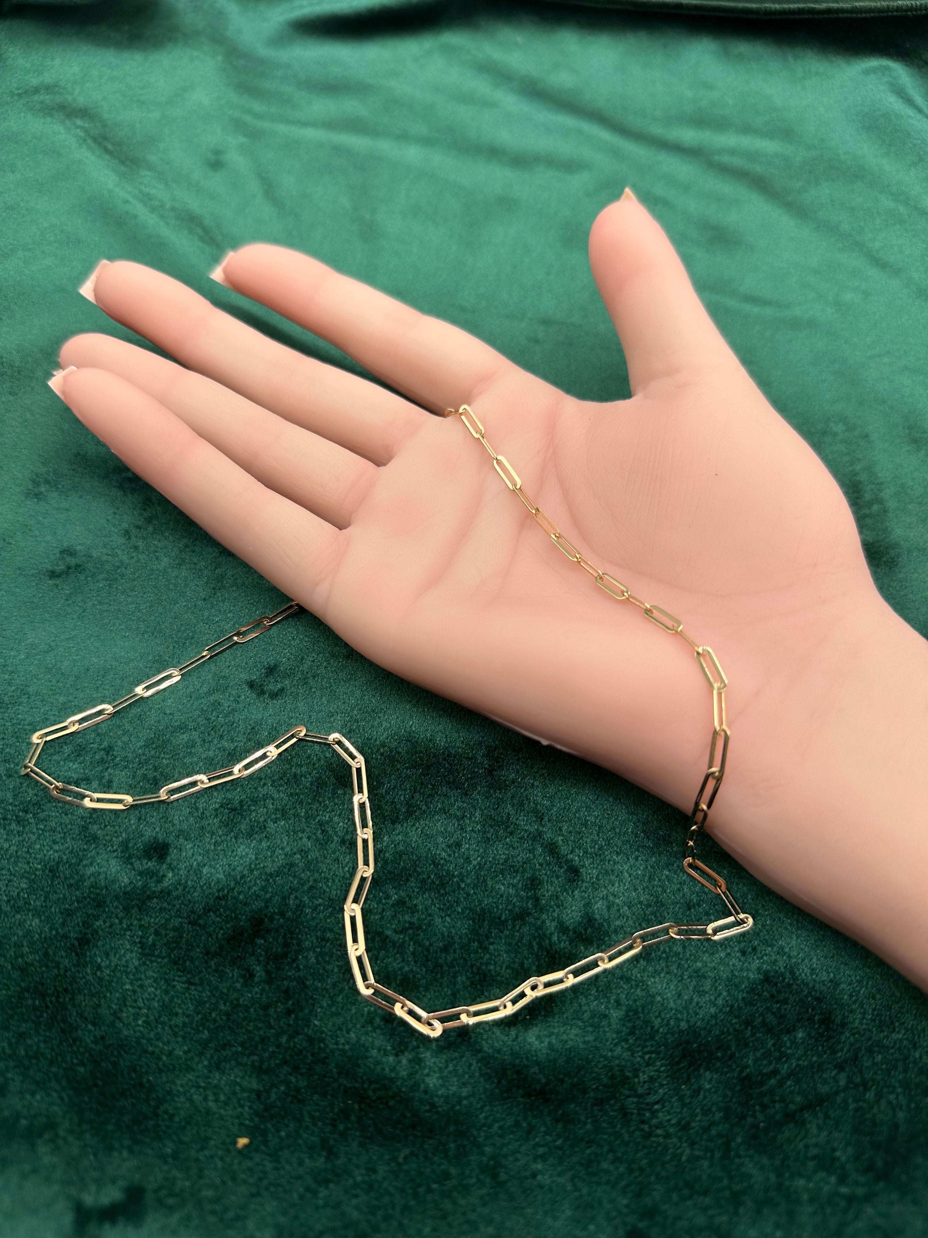 14K Gold Flat Paperclip Chain Necklace – 18 Inch Real Gold Link Necklace for Women