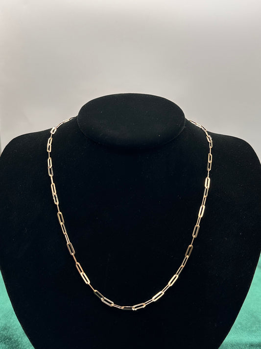14K Gold Flat Paperclip Chain Necklace – 18 Inch Real Gold Link Necklace for Women