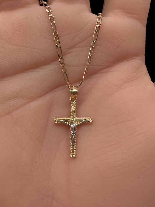 14k Two-Tone Gold Crucifix Pendant