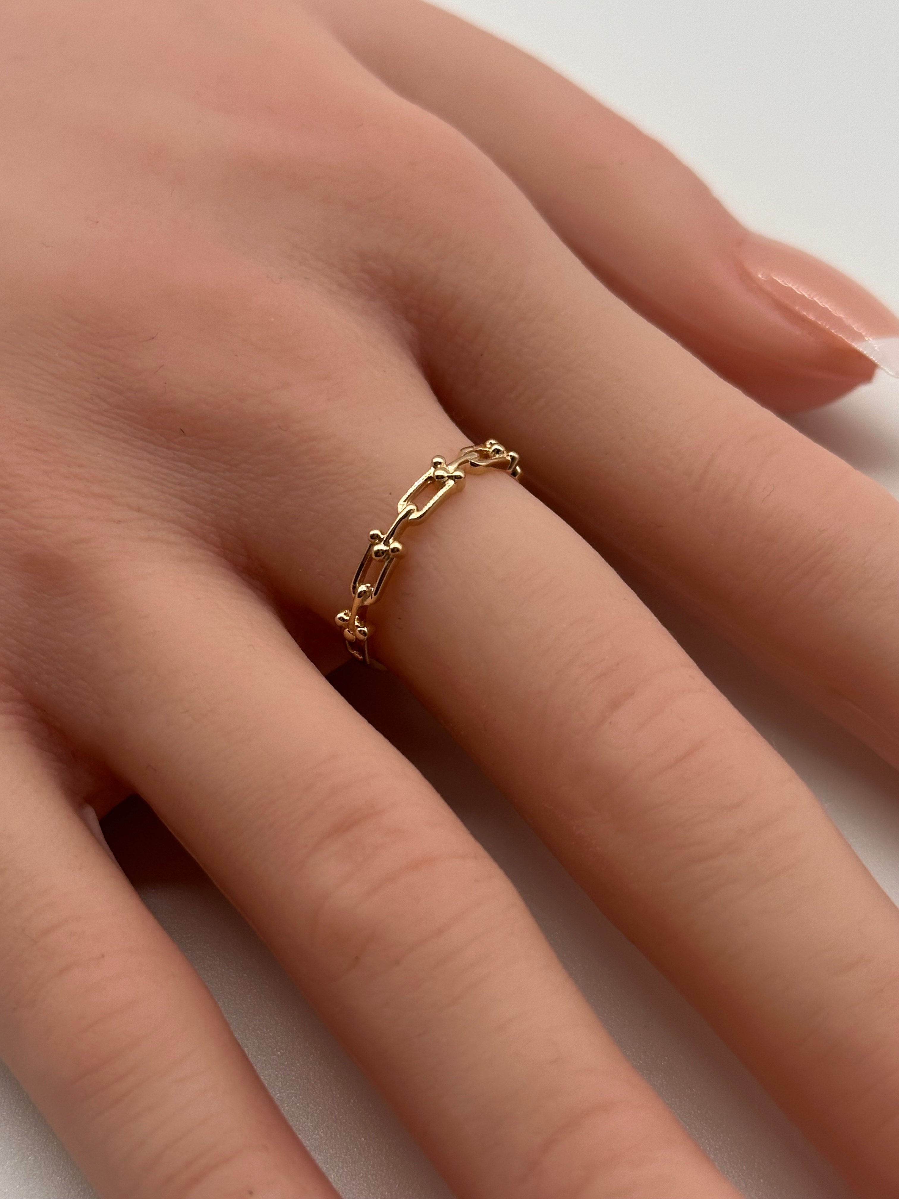 14K Gold Link Ring – Stackable Chain Band, Size 7