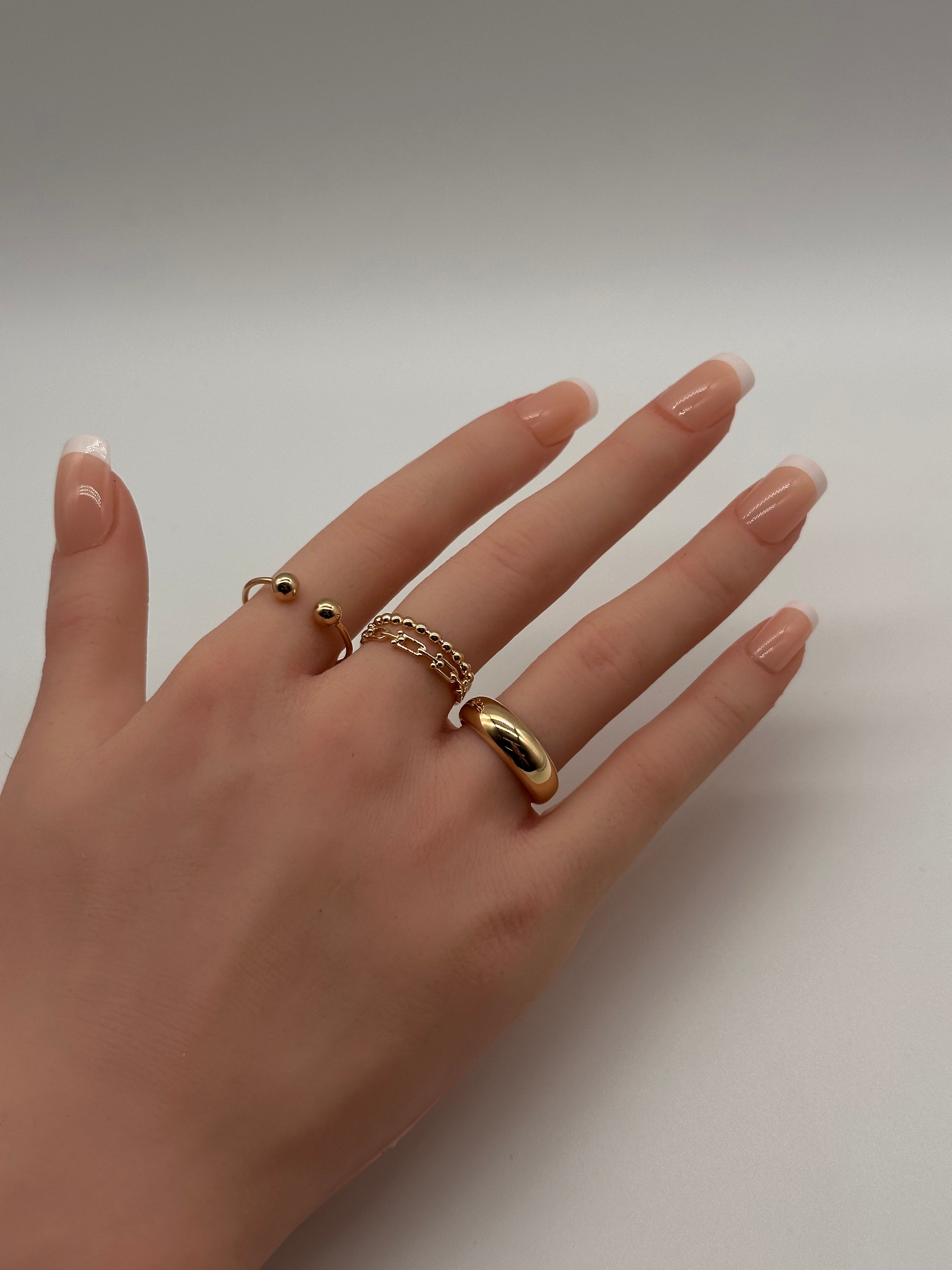 14K Gold Open Cuff Ball Ring – Minimalist Band, Size 7