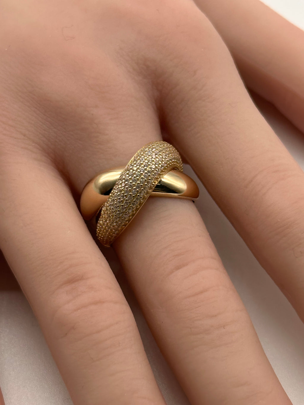 14K Gold Fancy CZ Ring – Statement Ladies Band, Size 7