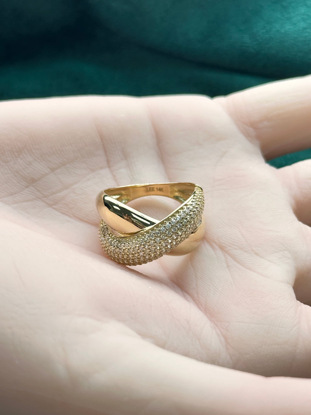 14K Gold Fancy CZ Ring – Statement Ladies Band, Size 7