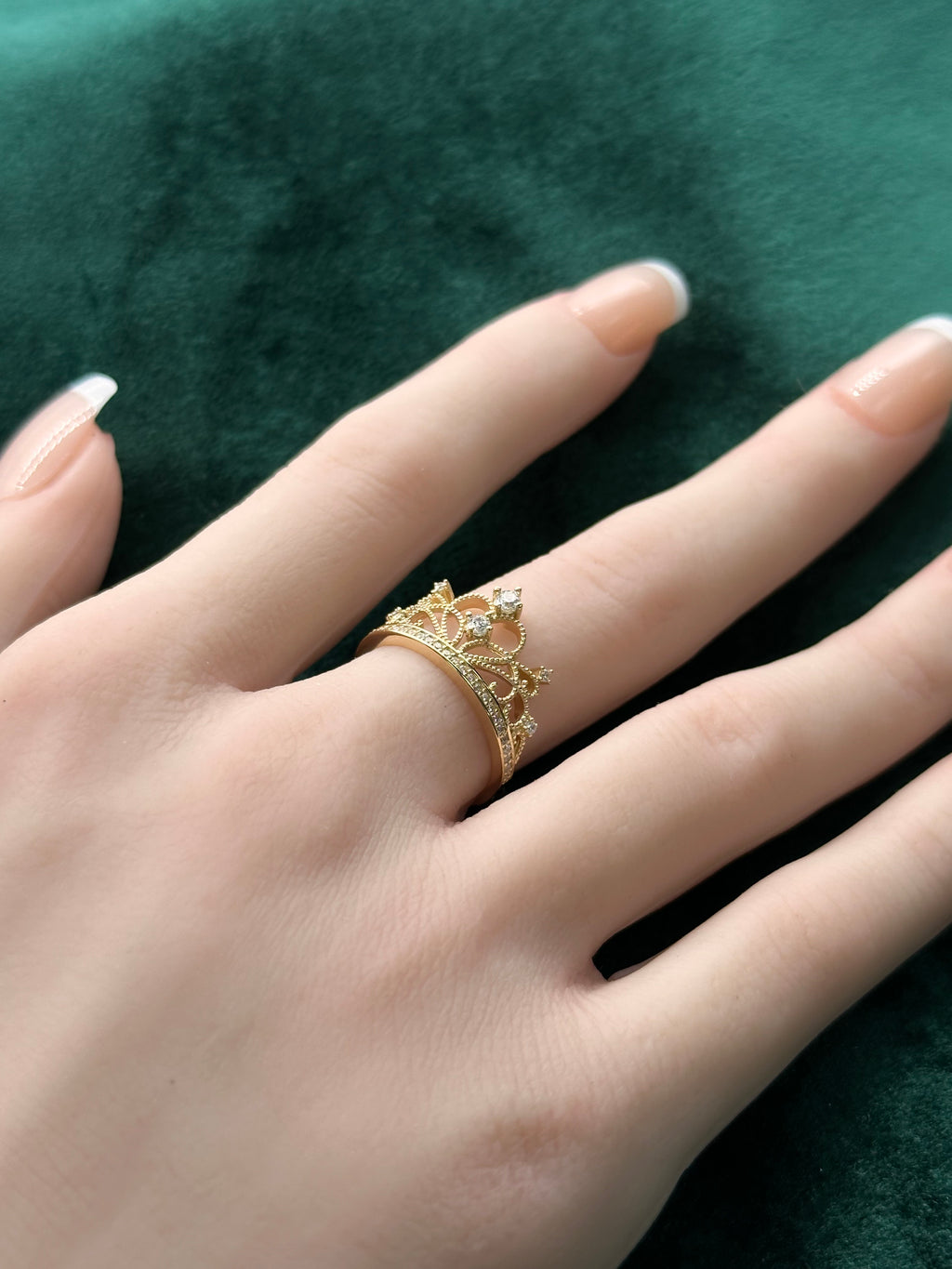 14K Gold CZ Crown Ring – Princess Tiara Ring | Size 7