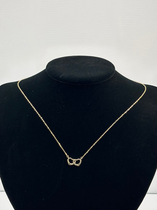 14K Gold Together Heart Necklace – Dainty Double Heart Pendant