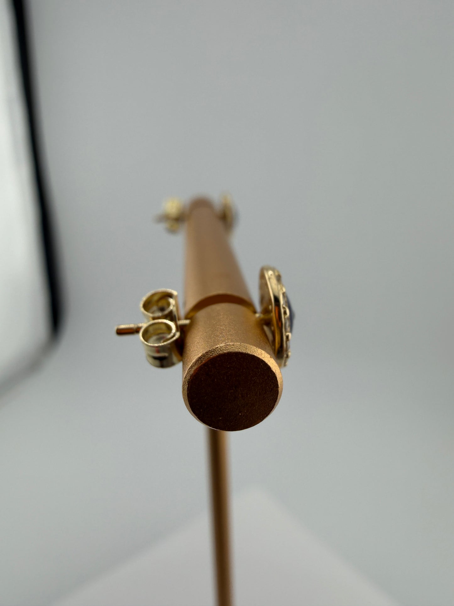 14K Yellow Gold CZ Lucky Eye Stud Earrings Push Back 7mm •