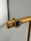 14K Yellow Gold CZ Lucky Eye Stud Earrings Push Back 7mm •