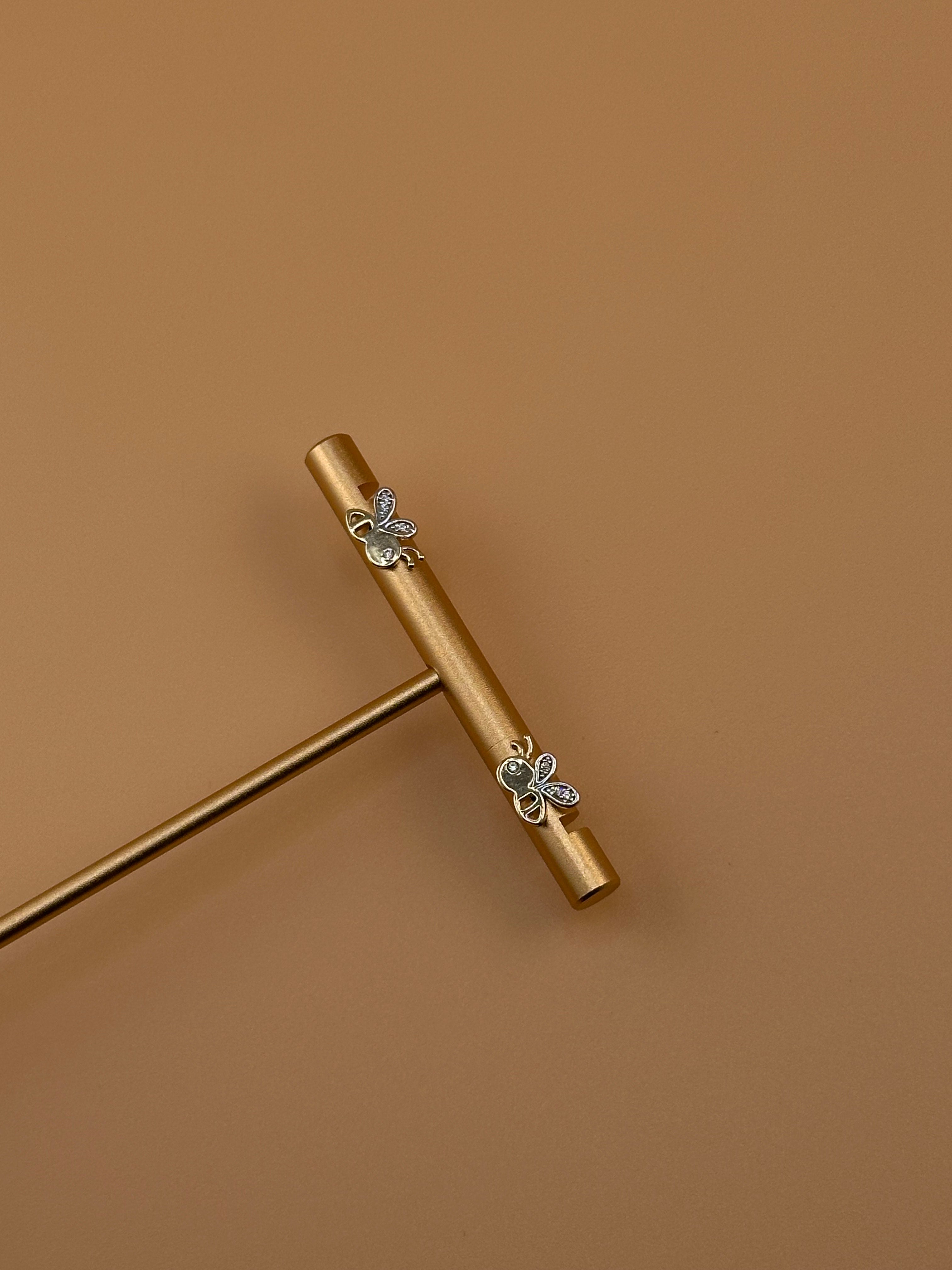 14K Gold Bee Stud Earrings with CZ Accents – Cute Gold Insect Earrings