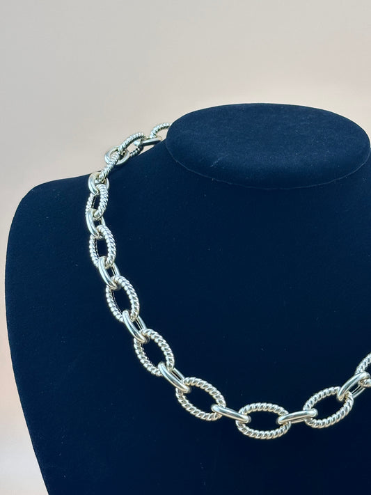 14K Hollow Gold Oval Link Chain Necklace – 18" Elegant Statement Chain