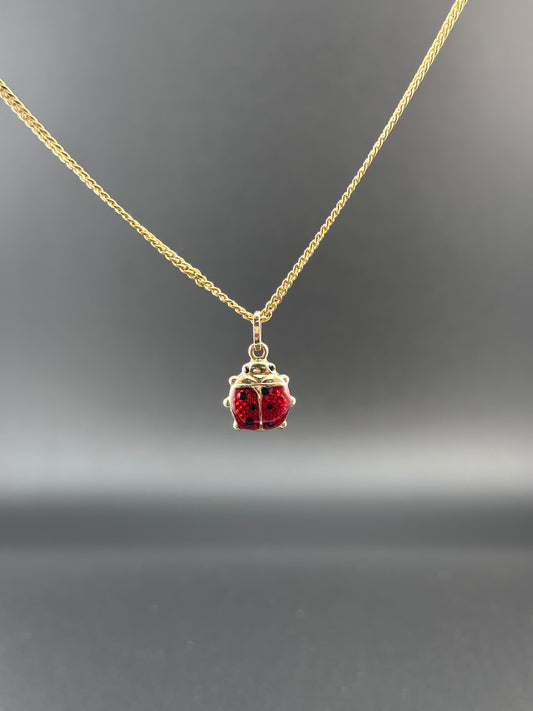14K Solid Gold Ladybug Pendant – Red & Black Enamel Charm – Good Luck Jewelry
